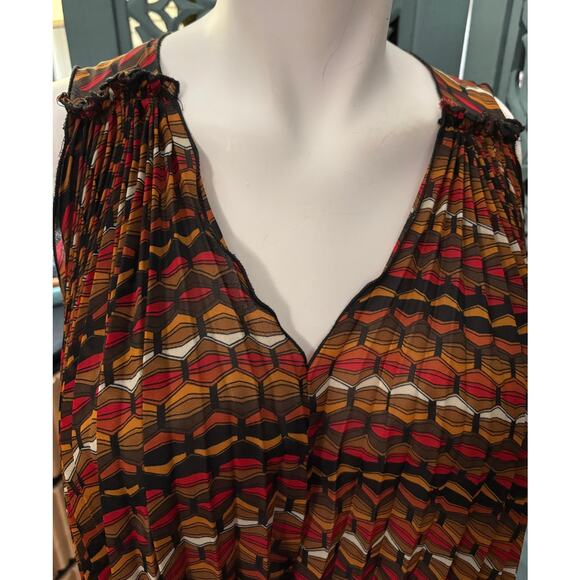 Lindsey Michele Pleated Trapeze Top/Shirt Fall Colors-Sleeveless-V Neck-Size S - Picture 2 of 5